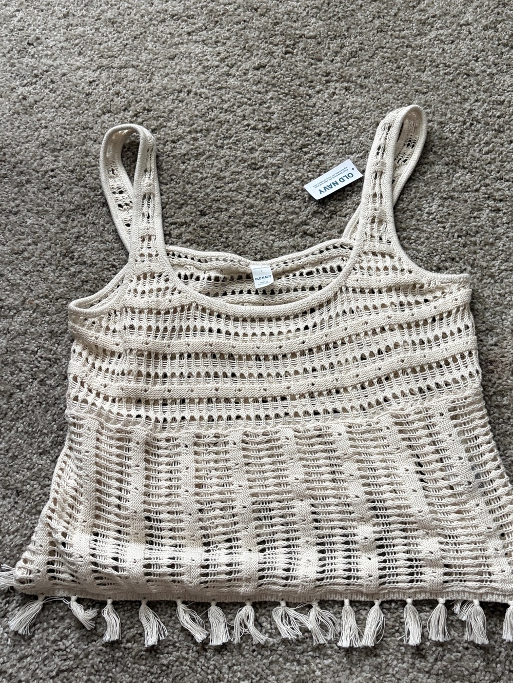 Old Navy Cream Crochet Tassel Camisole